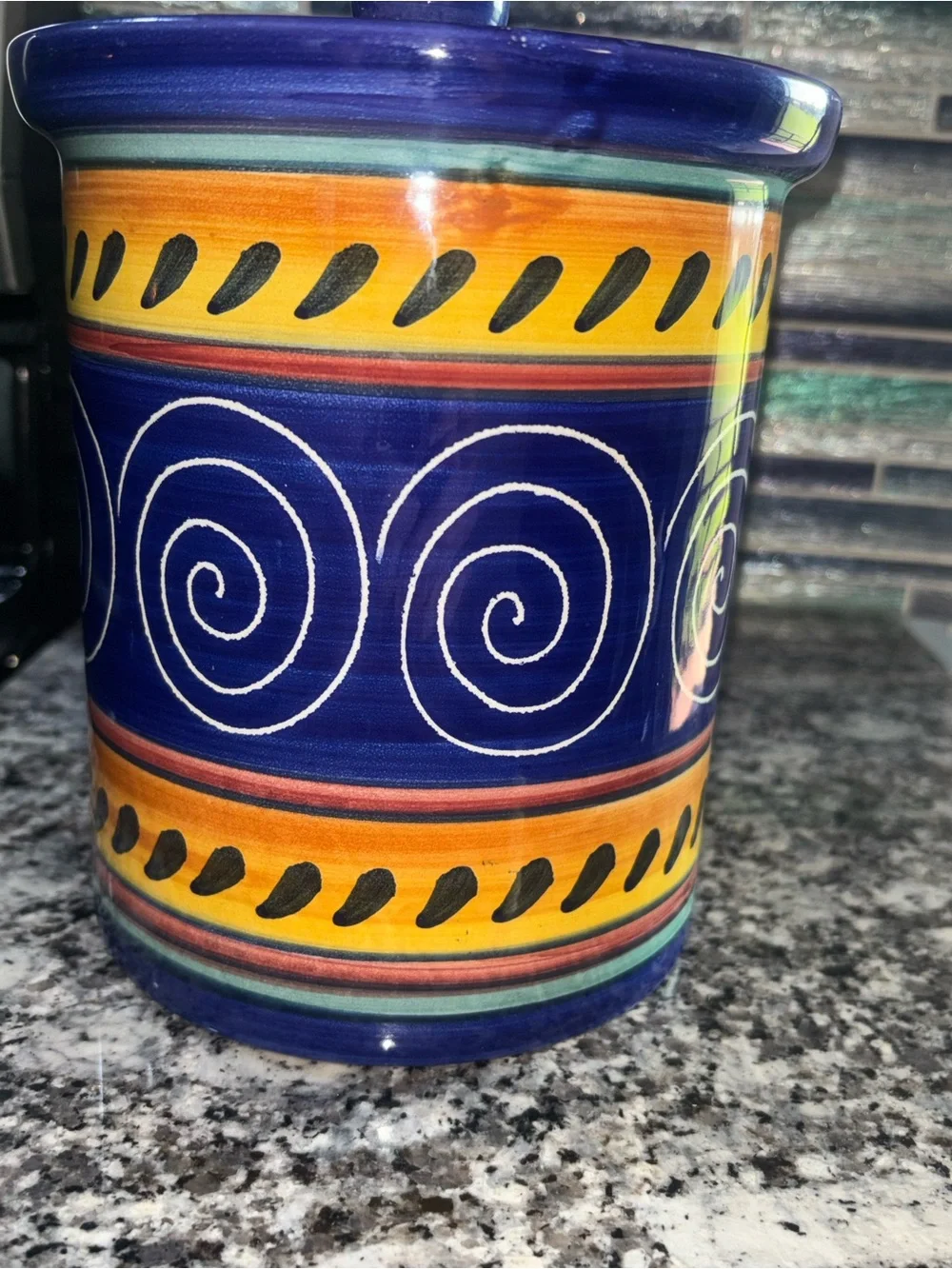 Rare Pier 1 Y2K retired Italian Swirl Terracotta Cannister with lid